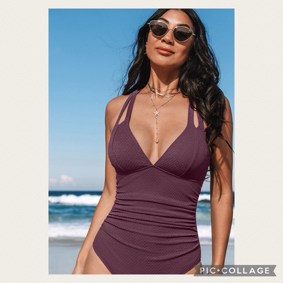 Cupshe Plunging Neck Tummy Control One-Piece Swimsuit - Picture 1 of 8